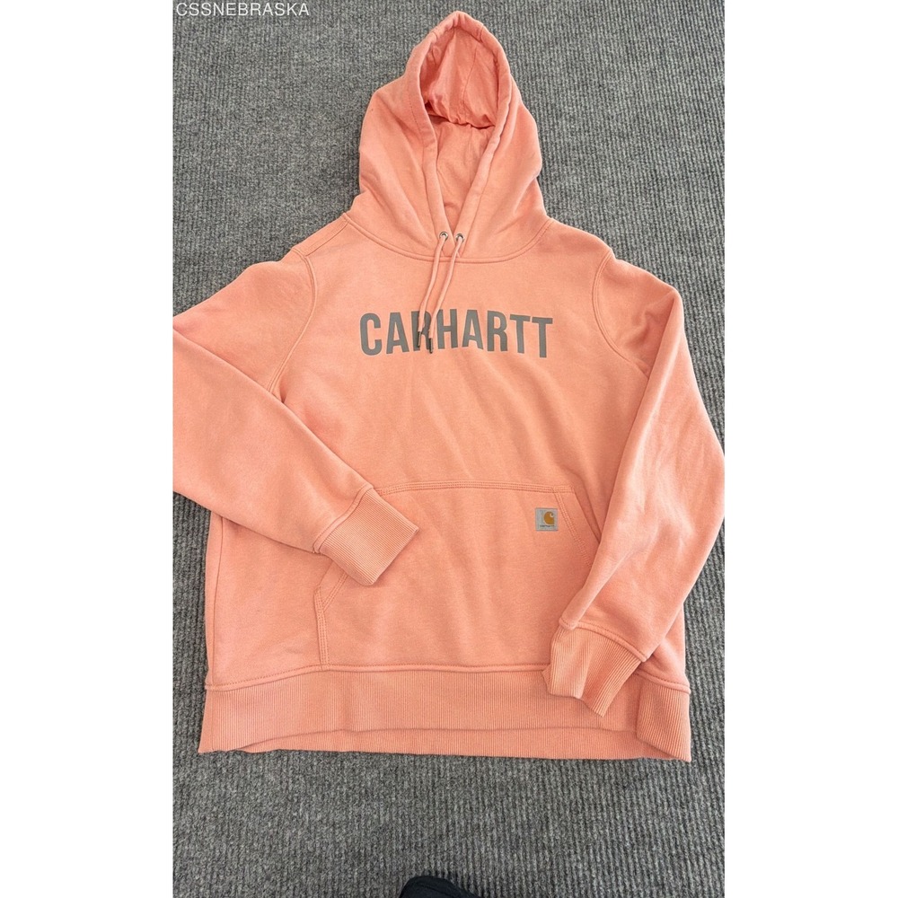Carhartt Kids Relaxed Fit Graphic Logo Hoodie Sweatshirt Coral Peach Sz XL 16-18